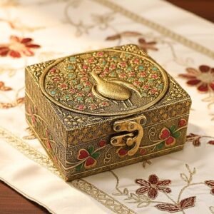 Handmade Wooden Oxidised Jewellery Organizer Storage Box with Lock Small Size | Wooden Jewellery Box for Necklace, Earrings, Rings