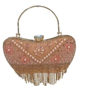 Beaded Clutch Bag with Handle | Pearl & Sequin Embellished Party, Wedding & Evening Purse (Pink)